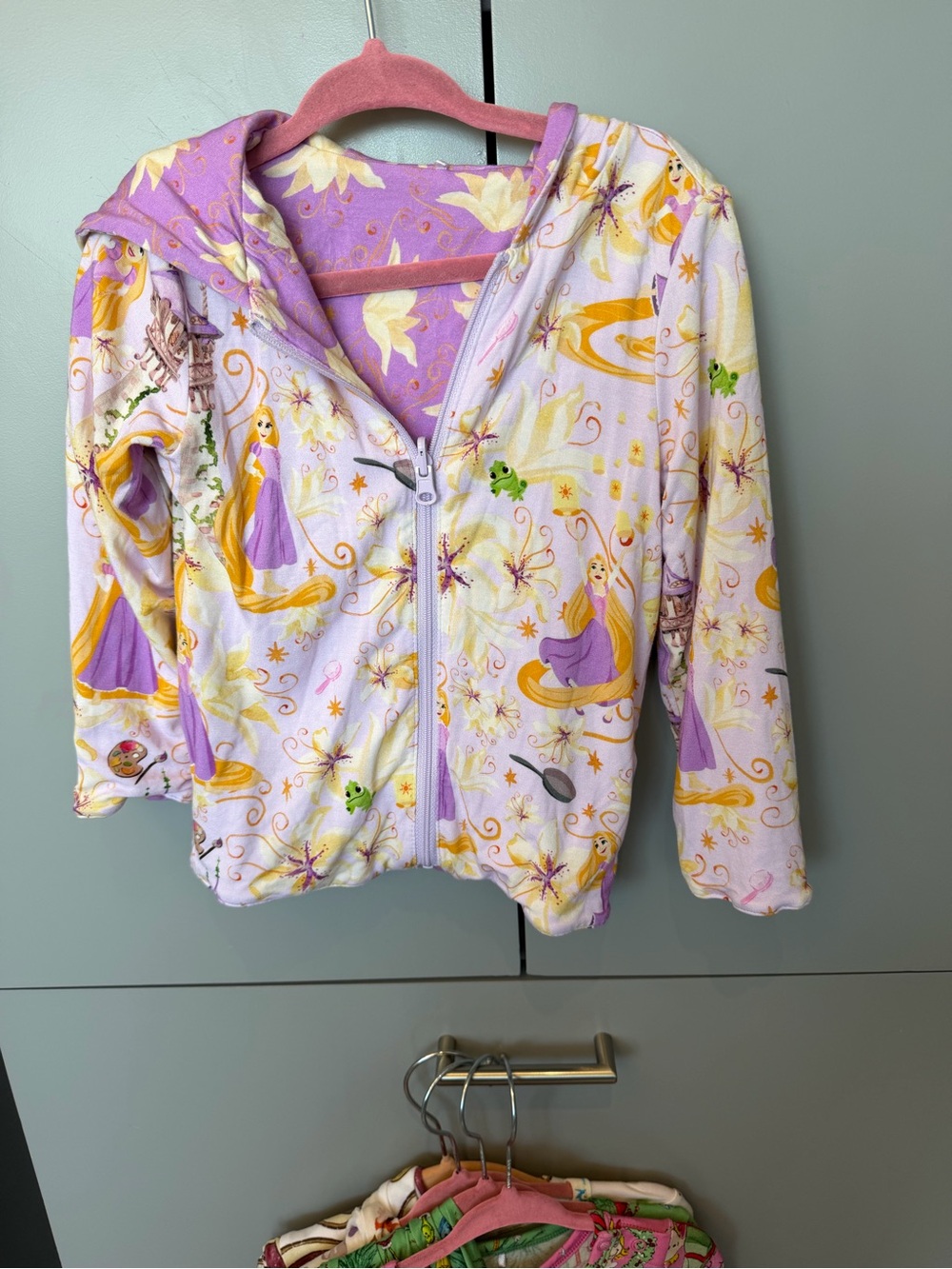 2T Posh Peanut Girls' Rapunzel Zip Hoodie - Purple & Yellow Floral Print